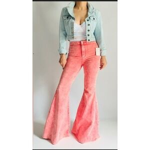 Free People Just Float on Prairie Pink Bell Bottom Jeans 28 Flare Denim Pants